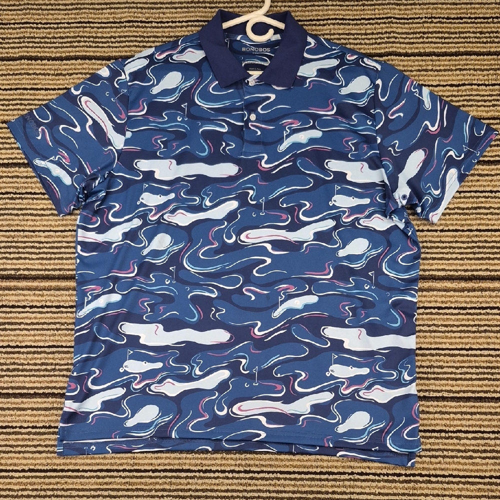 BONOBOS Dark Blue Golf Course Large Standard Fit Mens Polo Short Sleeve Shirt